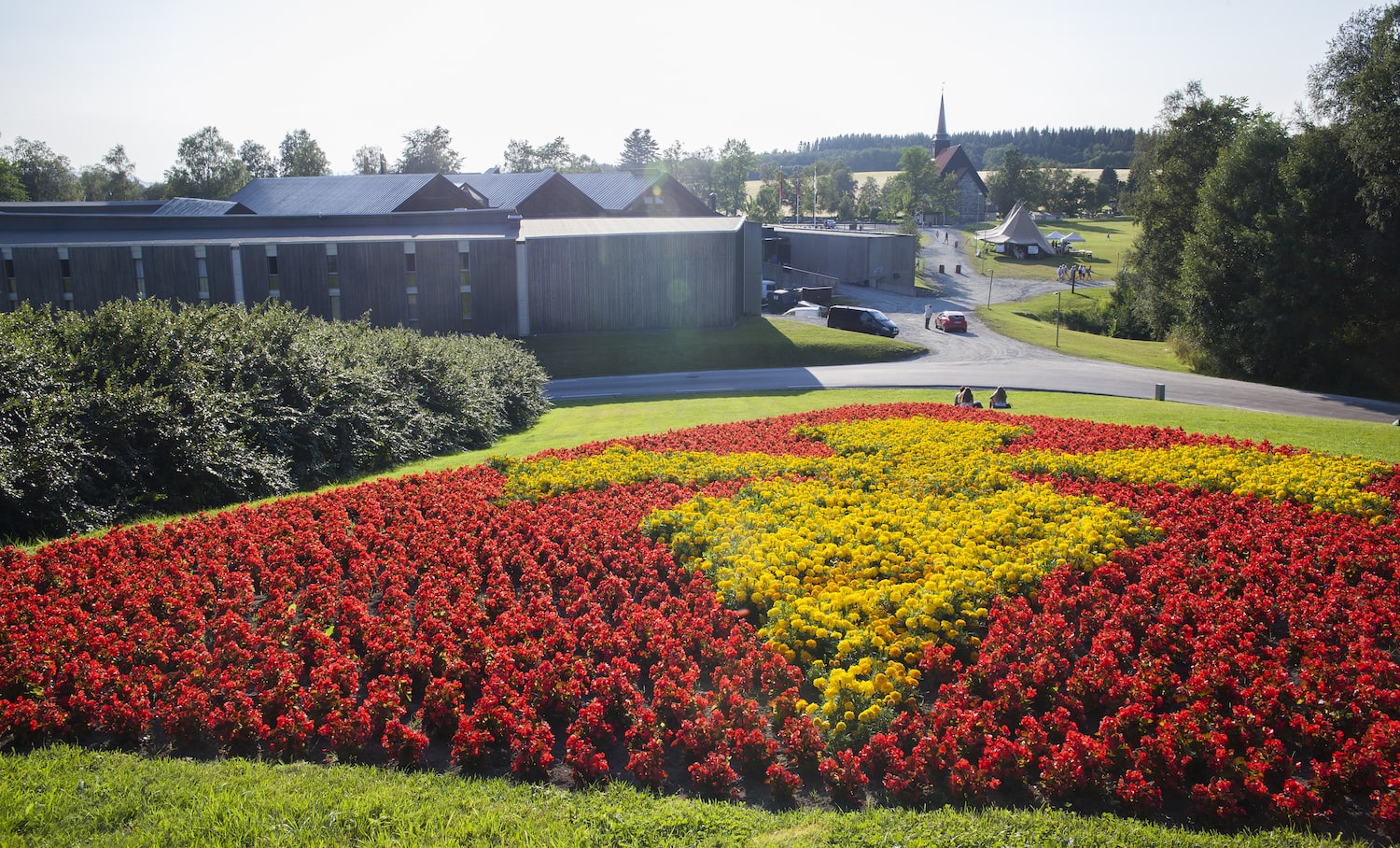 Stiklestad - Blomster Blomsterkors av 5500 gule og røde blomster